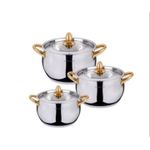 3Pcs Stainless Steel Sauce Pan with Golden Handles