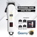 Geemy Rechargeable Saloon Hair Clipper Beard Shaver Hair Trimmer Shaving Machine - White