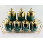 product_image_name-Generic- Porcelain Kitchen Food Bins Coffee Tea Sugar Sealed Storage Jar With Gold Stand Rack Canister Set - Multicolor-2