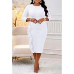 product_image_name-Fashion-Runwind Plus Size Dress Church Dresses for Women 3/4 Sleeve Wear to Work Bodycon Ruffle Pencil Midi Dress-1