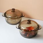 product_image_name-Generic-2Pc Soup Mixing Baking Serving Glass Casserole Dish For Mircowave, 1L, Brown.-1