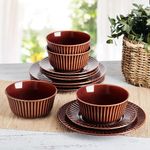 product_image_name-Generic-18-piece Brown Line Dinner Set for 6 People Chip Resistant Dinnerware, includes 6 Dinner plates, 6 Salad Side Plates Soup Cereal Bowls -1