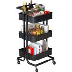 Storage Trolley Cart - 3 Tier Rolling Utility Organizer Rack, Craft Art Cart Metal Mesh Basket Multi-Purpose Organizer Hand Trucks Shelf, Tower Rack Serving Trolley For Office Bathroom Kitchen Kids’ Room Laundry Room