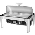 9L Double Rectangular Roll Top Chafing Dish Glass Lid Buffet Food Warmers- Silver.