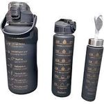 3in1 Water Bottle with Motivational Time Marker,Leak proof,Non-Toxic Water bottle for Fitness Sports Water Bottle with Time Marker, Sipper Bottle, Water Jug Gallon, Gym- Multicolor(Pack of 3)