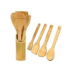 product_image_name-Generic-5 Pieces Of Bamboo Cooking/ Serving Spoon Utensils-Brown-1