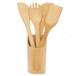 product_image_name-Generic-5 Pieces Of Bamboo Cooking/ Serving Spoon Utensils-Brown-3