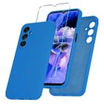product_image_name-Samsung-Galaxy A25 Soft Rubber Liquid Silicone Case Cover With Screen Protector Glass Blue-1