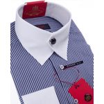 American mens shirts- navy-blue stripped long sleeve swerve collar 