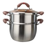 24CM 2 Tier Stainless Steel Steamer for Cooking, Dumpling Steamer, Vegetable Steamer with Handles, Soup Steamer Pot Cookware Pot with Lid - Silver. 