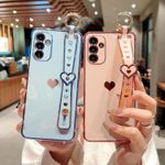 product_image_name-Generic- Compatible with Samsung Galaxy A14 5G Case, Electroplated Edge Love Heart Case with Wrist Strap, Full Camera Protection Raised Reinforced Corners Shockproof Soft TPU Cover, Blue-3