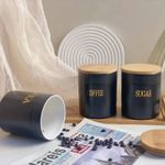 product_image_name-Generic-Set of 3 Storage Ceramic Sealed Jars For Sugar Tea And Coffee Moisture-Proof Large Caliber Container Home Decoration Canisters Set with Airtight Seal Bamboo Lid Food Bin- Multicolor-2