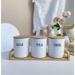 product_image_name-Generic-Set of 3 Storage Ceramic Sealed Jars For Sugar Tea And Coffee Moisture-Proof Large Caliber Container Home Decoration Canisters Set with Airtight Seal Bamboo Lid Food Bin- Multicolor-7