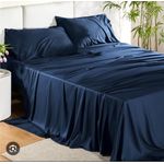 Satin Cotton Fitted Bedsheet with 2 Pillowcases - Navy Blue.