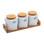 product_image_name-Generic-3 Canisters Set With Wooden Wavey Stand Tray & Bamboo Lid Condiment Airtight Jars Set- White.-1