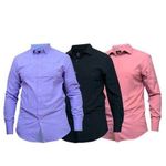 product_image_name-Fashion-3 Pcs Set Of Mens Long Sleeved Office Cotton Shirts - Skyblue,Black,Pink-1