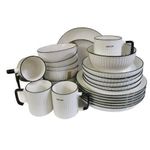 product_image_name-Generic-24pcs Of Black Line Design Concise Plates Bowls Cups Dinner Set - Cream-2