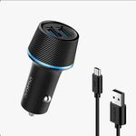 product_image_name-Oraimo-Car Charger High Quality Fast Charging Dual USB Port + Free 2 Sided Cable Lightning And Micro USB  Black -1