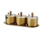 Aset Of Gold Seasoning Cans Stainless Steel Sugar Jars-Gold