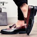 product_image_name-Fashion-Big Size Men Glossy Tassel Brogue Leather Shoes-Black Red-2