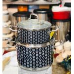 2 Pieces Of Dotted Enameled Stockpot With Glaass Lid Durable Enamelware Cooking Pots Stainless Steel Saucepan Cookware