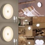 Motion Sensor Light for Home Cupboard Cabinet Bedroom Wardrobe Stairs Kitchen Fridge Self Adhesive Motion Activated Automatic USB Chargeable LED Night Light (Cool White, Box of 2)