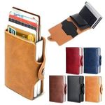 UK 1pc of 9.5 * 6.5cm Mini Double Box Metal Wallet Vintage Leather Credit Card Holder for Men and Women Business Card ID Badge Holder Case Card Protector Case Double Pop-up Anti-