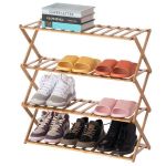 4 layers bamboo foldable shoe storage rack organizer