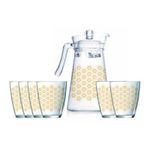 product_image_name-Luminarc-7 Pieces Of Neo+Kone Golden Flower Maze Drink Set 6 Juice Glass Tumblers And 1 Jug Water Set- Clear-1