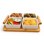 4 Piece Ceramic Snack Food Storage Dip Bowl Plates Fruit Trays Serving Platter Tapas Organizer With Bamboo Stand