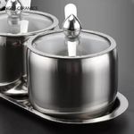 product_image_name-Generic-3 Pc Seasoning Containers Spice Jar Rack Condiment Salt Pepper Sugar Storage Organizers with Serving Spoons - Silver.-4