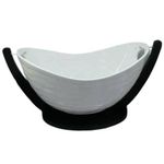 product_image_name-Generic-Fruit Basket White Porcelain Filter Drain Fruit Bowl with Bamboo Stand Holder Fruit Basket Removable Decorative Storage for Fruit and Vegetables Cradle Salad Bowl Fruit Snack Bowl White Ceramic Tableware-3