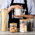 product_image_name-Generic-4PC  Airtight Storage Pantry Food Glass Jars With Bamboo Clamp Lids- Clear.-4