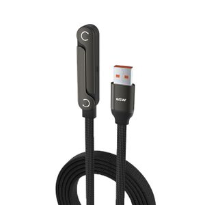 2-in-1 USB A to USB C Fast Charging Cable with Foldable Phone Holder (1.5metres) – 65W Braided Data Cord with Built-in Stand for Huawei, OnePlus, Xiaomi, Samsung, iphone –1.5 m Black