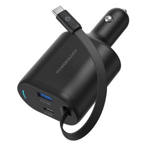 Powerology Type-C Retractable Car Charger 65W - Black