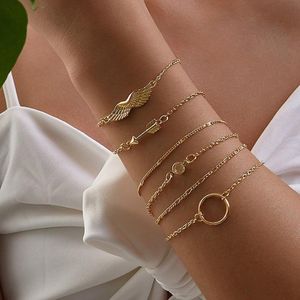 6pcs/set New Vintage Stone Moon Bracelet Set Bohemian Geometric Gold Color Silver Color Tassel Metal Bracelets Jewelry Gift