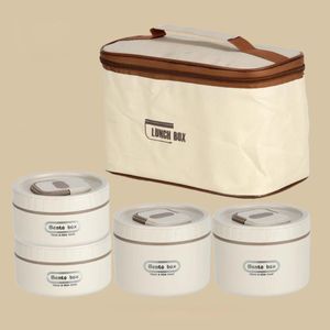  4-piece stainless steel portable insulated bento lunch box set with a carrying bag-Cream