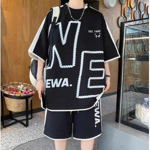 (Black) Youth Summer Casual Sports Set, T-shirt + Shorts - 2-Piece