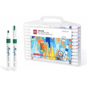 Deli Double Tip Marker Pen Quick Drying Acrylic Art Markers Set Dual Heads Broad Fine Point Alcohol Based Marker Pens with PP Storage Box for Children Students Adults Wood, Rock, Canvas, Plastic