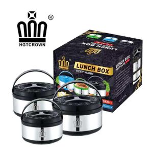 3PCs Stainless Steel Lunch Box Warmers 2.5L, 5L, 8L- Multicolor