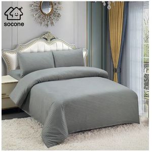 6*6 4Pc Cotton Satin Double Duvet Set, 1 Duvet Cover, 1 Bed Sheet & 2 Pillow Cases- Grey