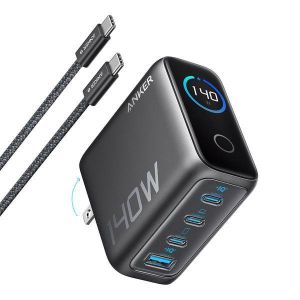 Anker Laptop Charger (140W, 4-Port, PD 3.1) with USB-C Cable - Multicolor