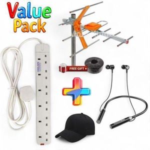  Power King home best 6 ways power extension with long cable//oraimo neckband+black baseball cap+Digital TV Aerial Plus 10mtr Cable