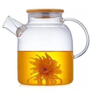 1800ml Glass Teapot Kettle With Whistle Infuser & Bamboo Lid- Clear.