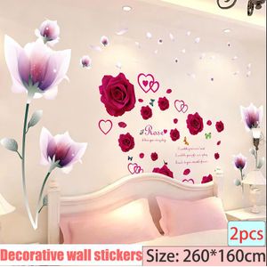 2pcs-Bedroom decorative stickers / 3D decorative wall stickers / self-adhesive paper- Roses + Dreamy Flowers