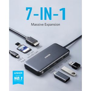 Anker 7in1 Multi-Port USBC Hub with 4K HDMI, 85W PD, USB-C and 2 USB-A 5Gbps Data Ports, microSD and SD Card Reade