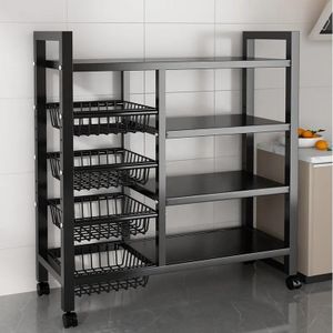 Multi-Tier Kitchen Storage Rack with Rolling Casters and Pull-Out Wire Baskets
