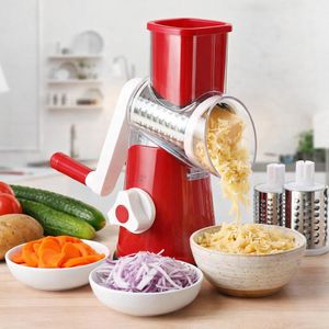 KITCHA 3-in-1 Manual Vegetable Cutter & Cheese Grater – Hand Crank Food Slicer with Strong Suction Base, No Electricity Needed