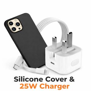 Silcon Case For iPhone 11 pro max, 11 pro, 12 pro max, iPhone 12 pro, iPhone 13 pro max, 13 pro, 14 pro max, iPhone 14 pro, 15 pro max, 15 pro, 16 pro max, iPhone 16 pro Liquid silcon Case, Anti-Scratch, with 25W Type-C To Lightning Charger 