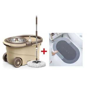 Spin & Go Spin Mopper Set.Wheels Spin Head Noozle Mopper Clean Broom with ANTI SLIP BATHROOM MAT - Multicolor